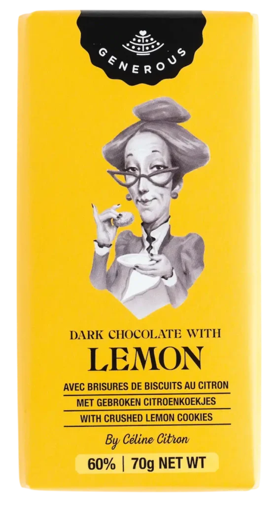 Tablette de chocolat noir et brisure de sablé au citron.